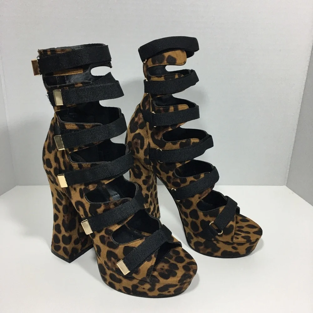 Liliana Leopard Print Strappy Platform Heels - Picture 3 of 6